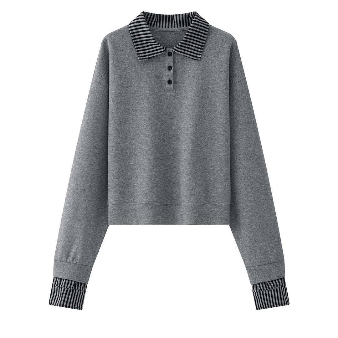 Damen Relaxed-Fit Sweatshirt mit gestreiftem Kragen- und Manschettenbesatz Drune