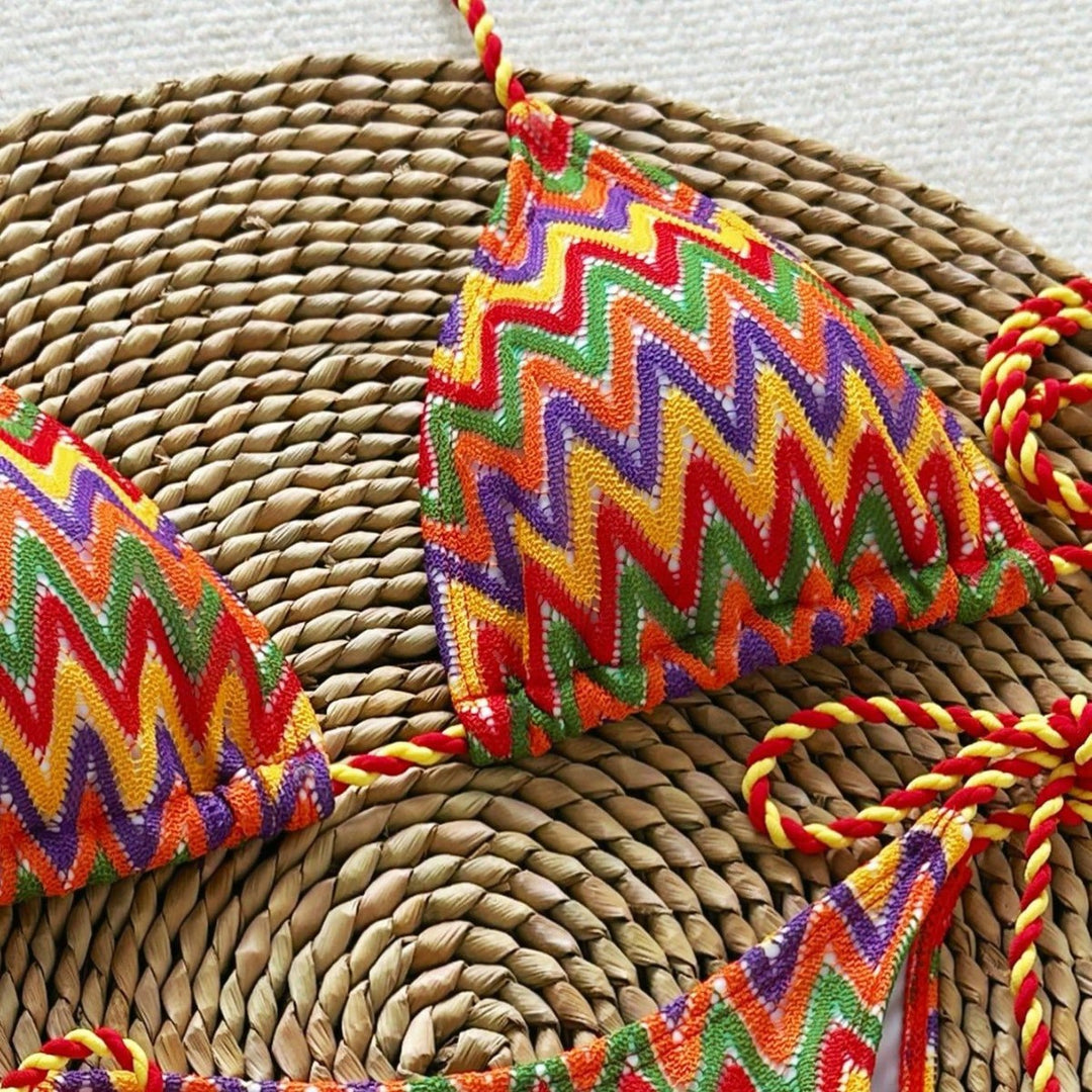 Damen Triangel-Bikini mit auffälligem Wellenmuster Drune