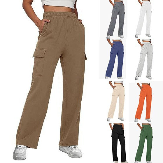 Damen Cargo-Hose mit weitem Bein, elastischem Bund und Cargotaschen Drune