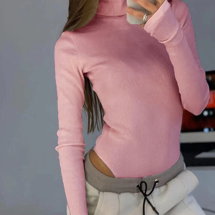 Damen langärmliges Turtleneck-Oberteil aus feiner Rippstruktur Drune