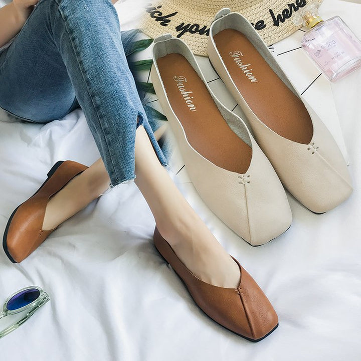 Damen nan quadratische Ballerina-Slipper aus weichem Kunstleder mit gepolstertem Komfortfußbett Drune