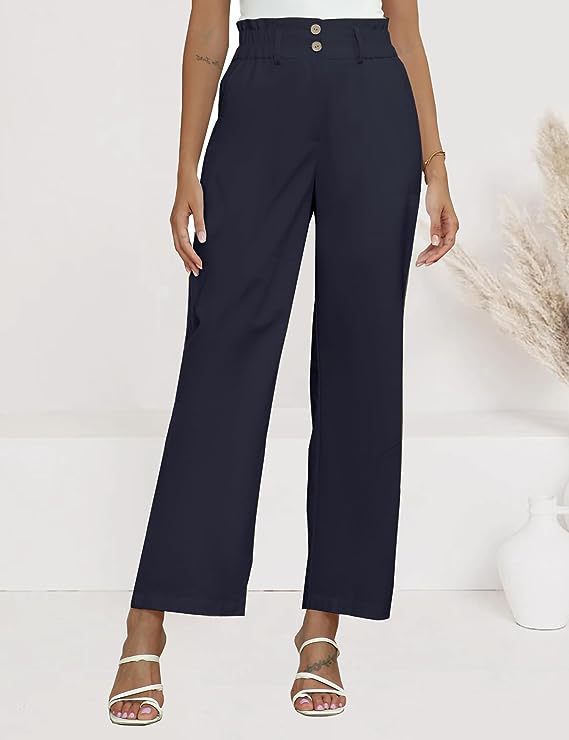 Damen weite Palazzo-Hosen mit elastischem Bund und praktischen Knopfdetails Drune