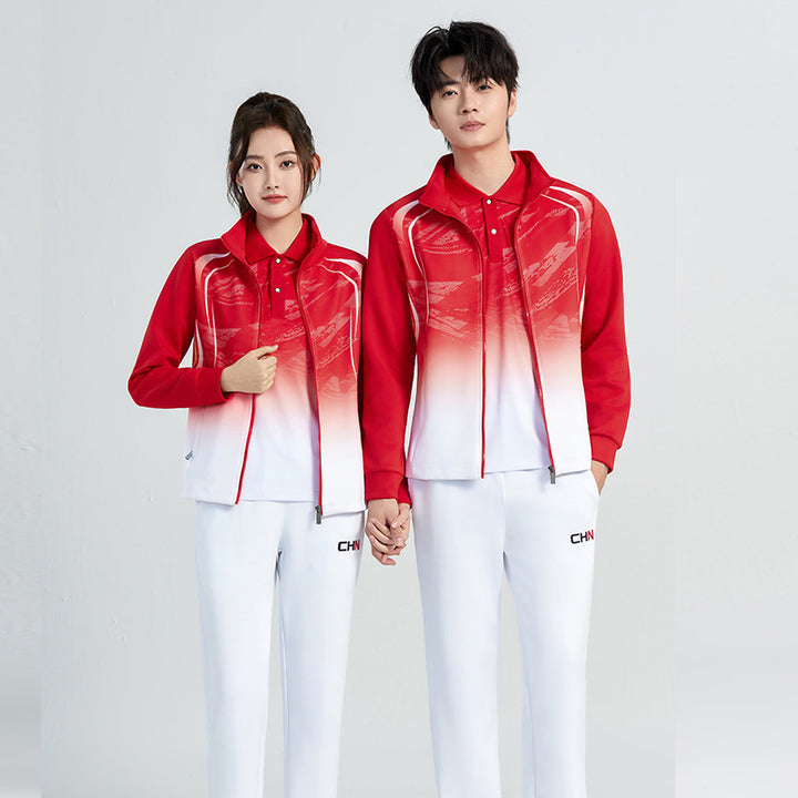 Unisex Performance-Trainingsset mit Farbverlauf, Stretch-Jacke und Komforthose Drune