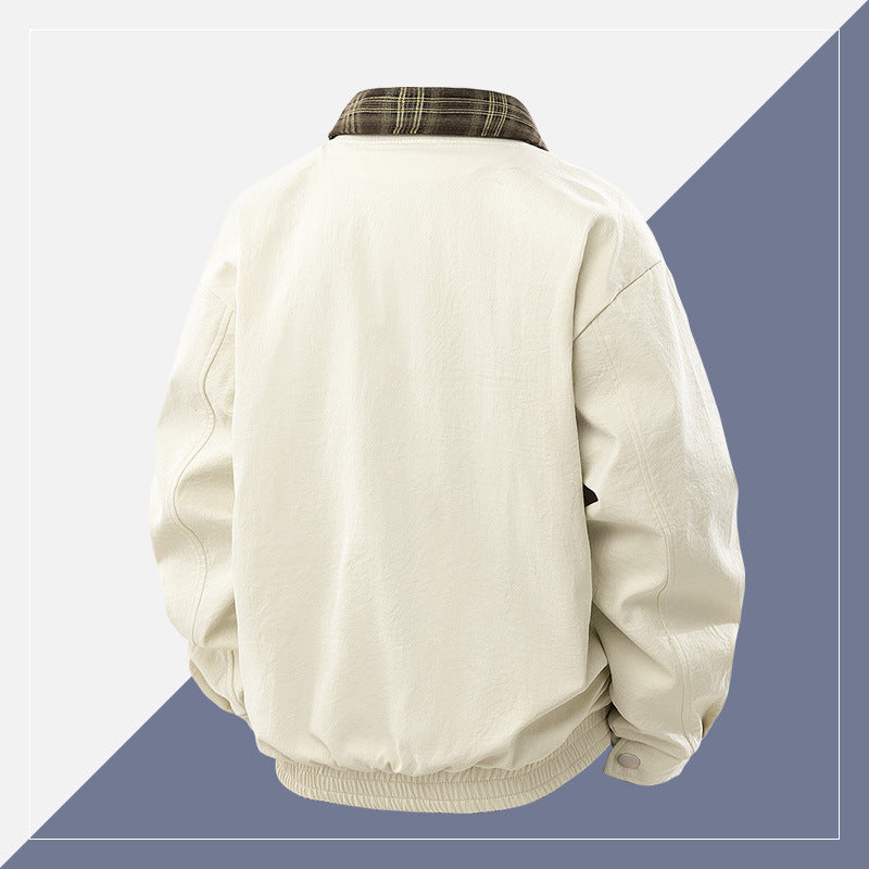 Herren Lässige Layering-Übergangsjacke mit karierter Innenlage und Reißverschluss Drune