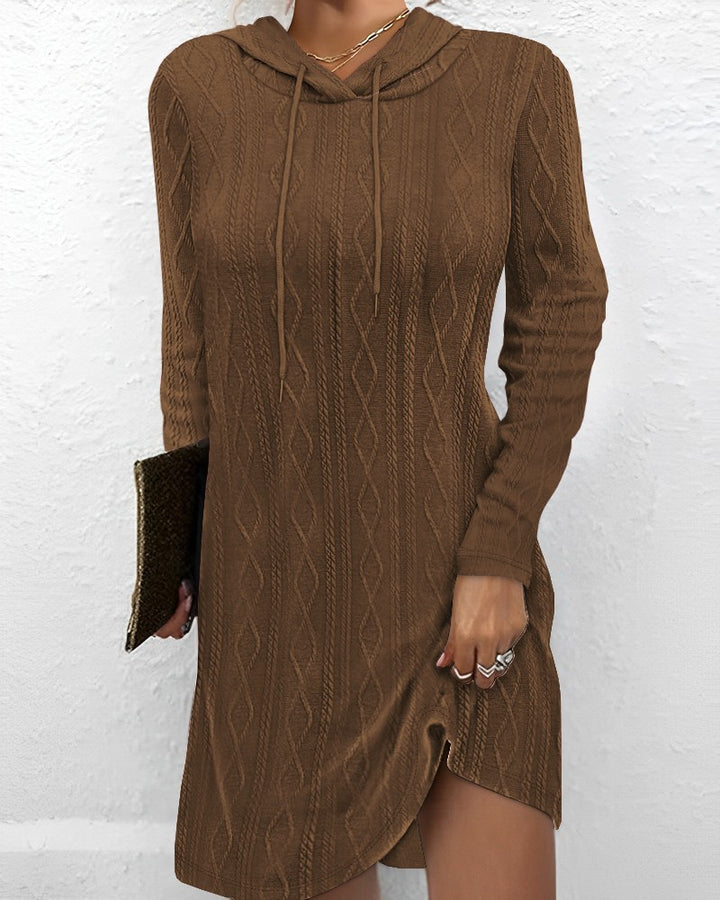 Damen Kapuzenpullover Kleid mit strukturiertem Strickmuster Drune