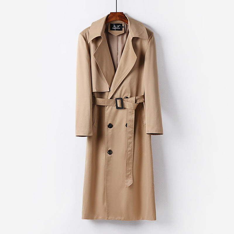 Herren Wasserabweisender Langtrenchcoat mit Taillengürtel und markantem Schalkragen Drune