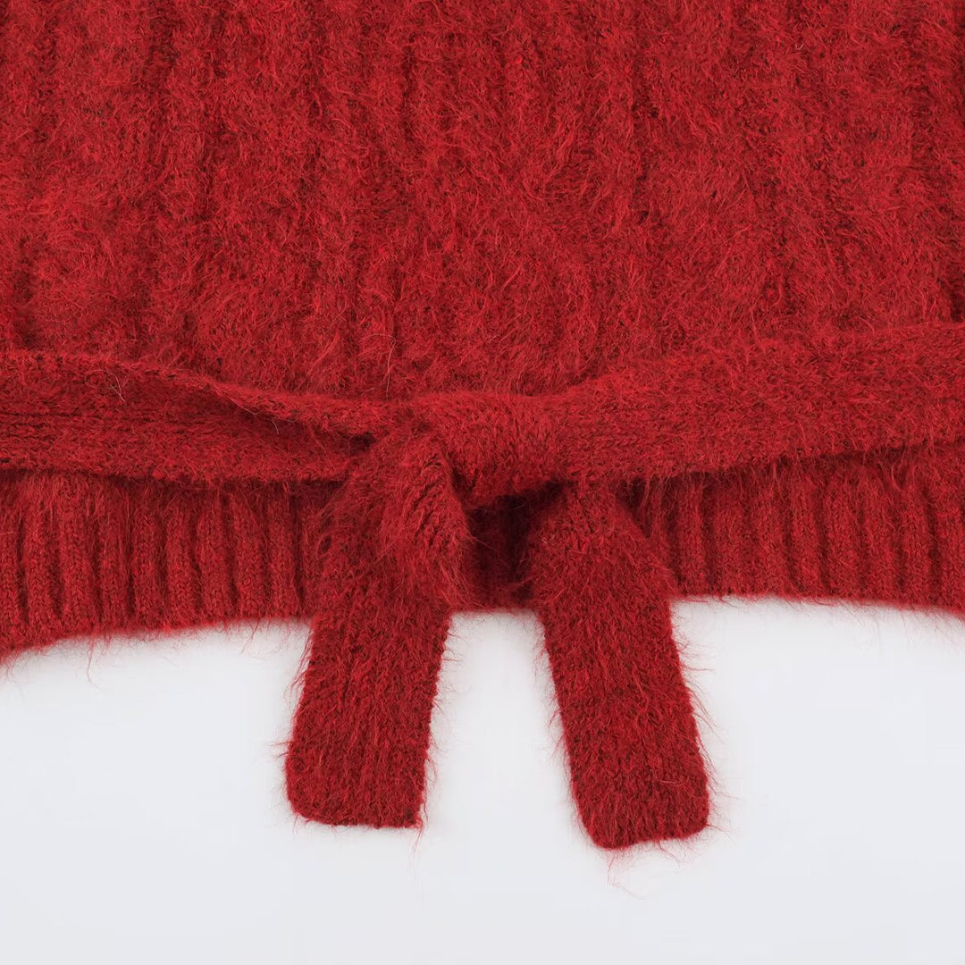 Damen Ärmellose Zopfstrick-Weste mit Rollkragen und Bindegürtel Drune