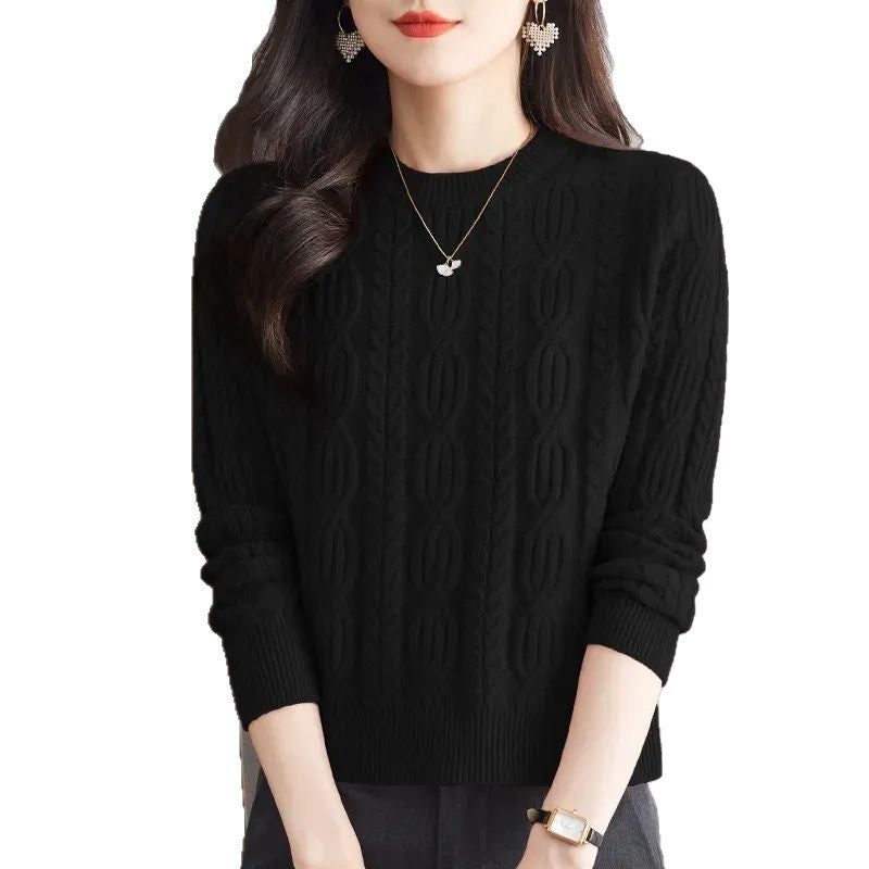 Damen Strickpullover mit Zopfmuster und hohem Kragen Drune