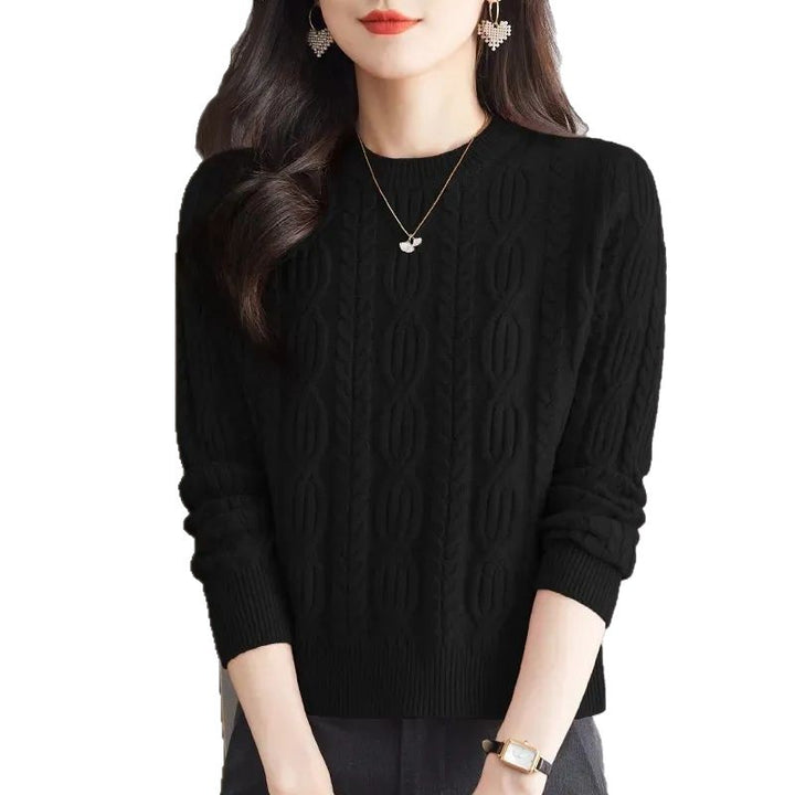 Damen Strickpullover mit Zopfmuster und hohem Kragen Drune