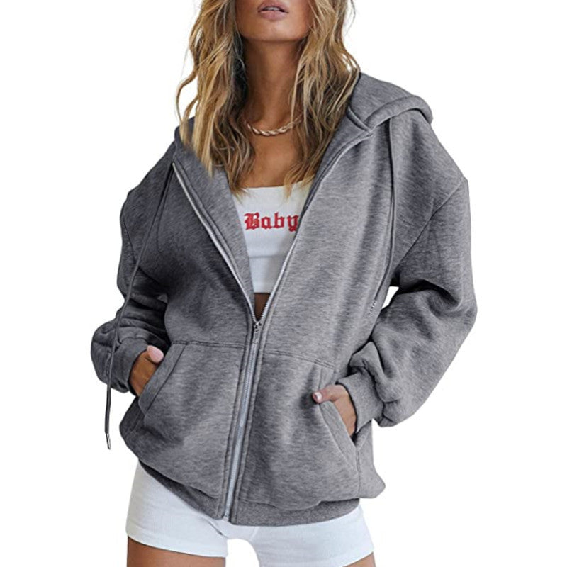 Damen nan oversized Kapuzenjacke mit durchgehendem Reißverschluss Kängurutaschen und weichem Sweatmaterial Drune