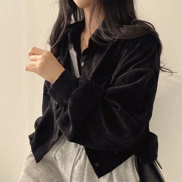 Damen lässige Cordjacke mit voluminösen Ärmeln Drune