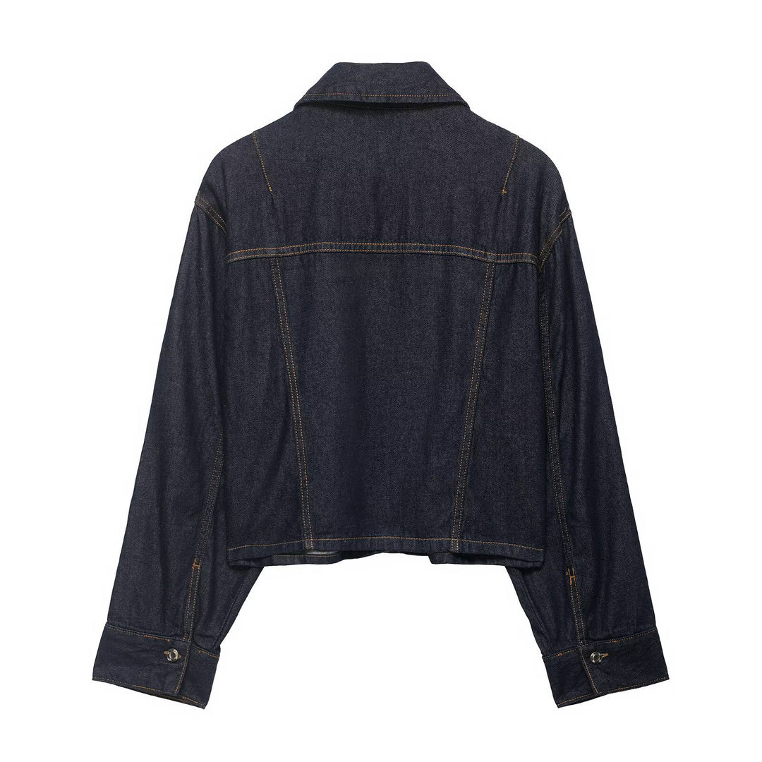 Damen Denim-Zweiteiler mit Cropped-Workerjacke und weiter High‑Waist-Hose Drune