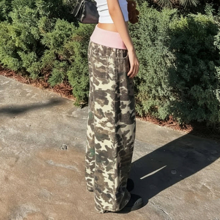 Damen nan weite Lounge-Hose mit Umschlagbund, Camouflage‑Muster und elastischem Komfortstretch Drune