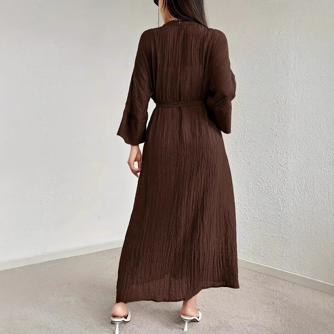 Damen Maxikleid mit Taillengürtel Drune