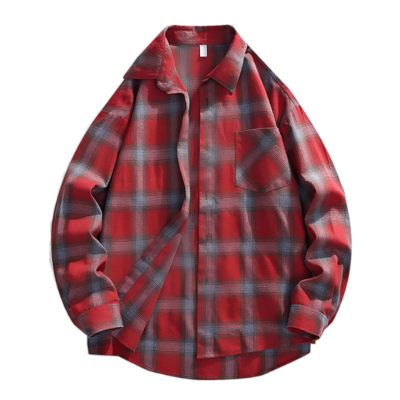 Herren Oversize karierte Flanellhemdjacke mit Brusttasche & abgerundetem Saum Drune