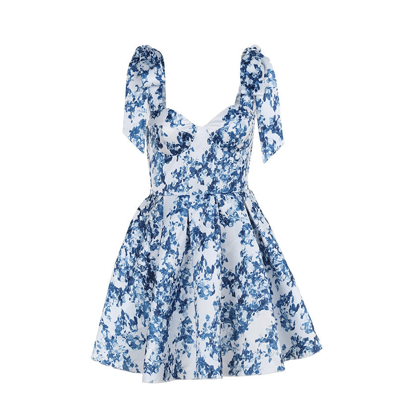 Damen verspieltes Blumenkleid mit Puffärmeln und Rüschendetails Drune