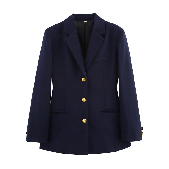 Damen karierten Blazer mit goldenen Knöpfen und praktischen Taschen Drune
