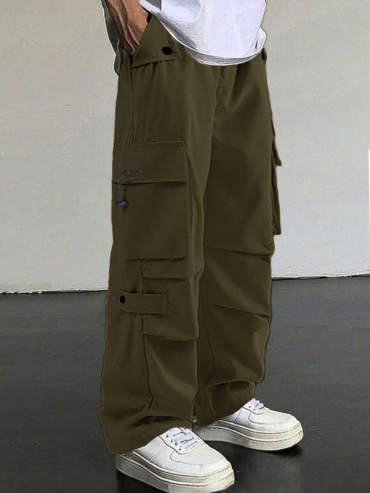 Herren nan baggy Cargohose mit utilitarischen Klapptaschen, Kordelzugbund und verstärkten Nähten Drune