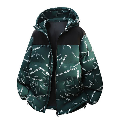 Unisex Oversize-Steppkapuzenjacke mit Allover-Print & Kontrastpasse Drune