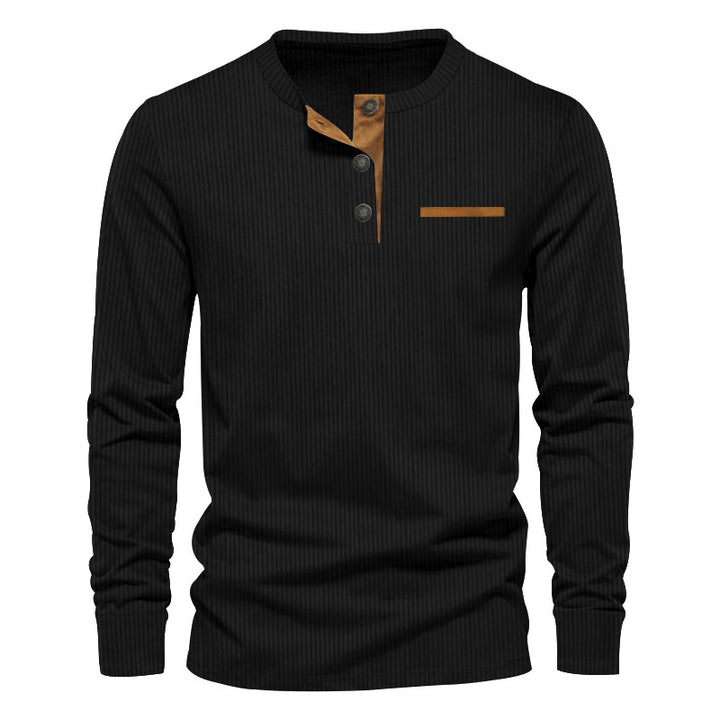 Herren nan Langarm-Henley mit feiner Rippenstruktur, schmaler Silhouette und Brustpaspel Drune