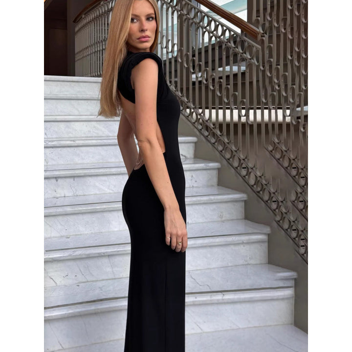 Damen Elegantes Maxikleid mit Schulterpolster und tailliertem Schnitt Drune