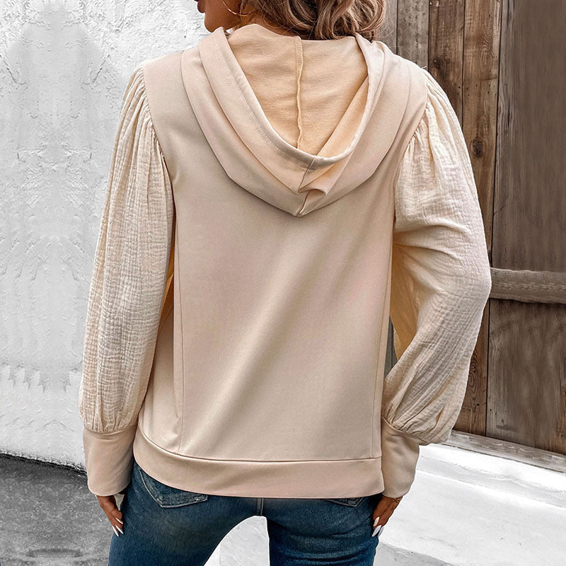 Damen Kapuzenpullover mit Ballonärmeln und Musselin-Einsatz Drune
