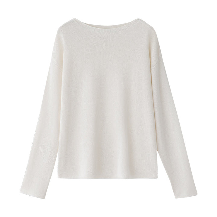 Damen Lockeres Boatneck-Feinstrickshirt mit überschnittenen Schultern & kaschierendem Fall Drune