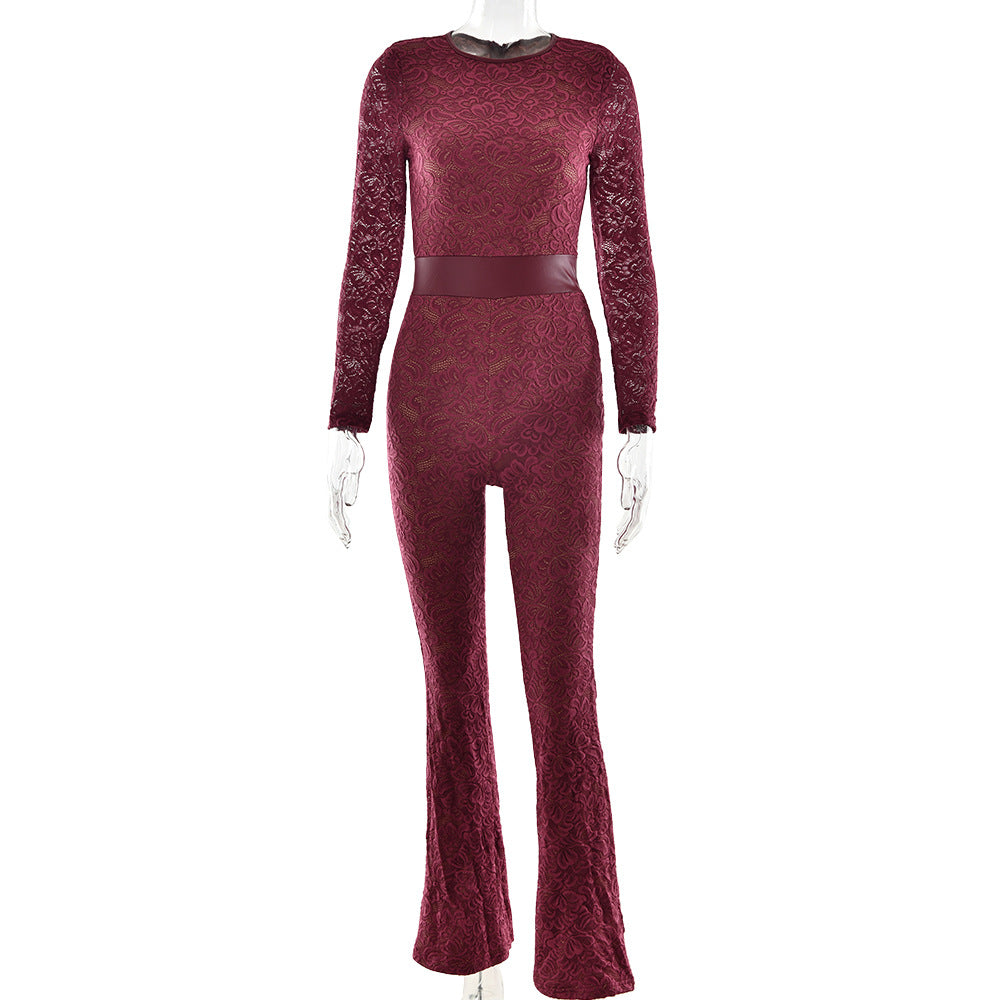 Damen Eleganter Spitzen-Overall mit floralen Motiven Drune