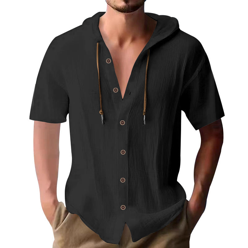 Herren lässiges Kapuzenshirt aus atmungsaktivem Material mit Knopfleiste Drune