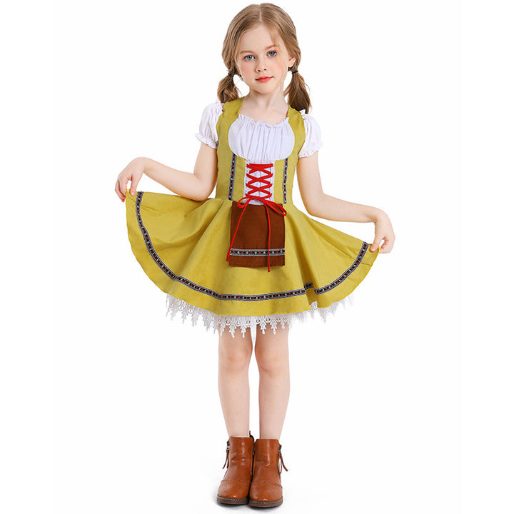 Damen nan traditionelles Kinderdirndl mit Schnürmieder, Spitzenunterrock und dekorativer Schürze Drune