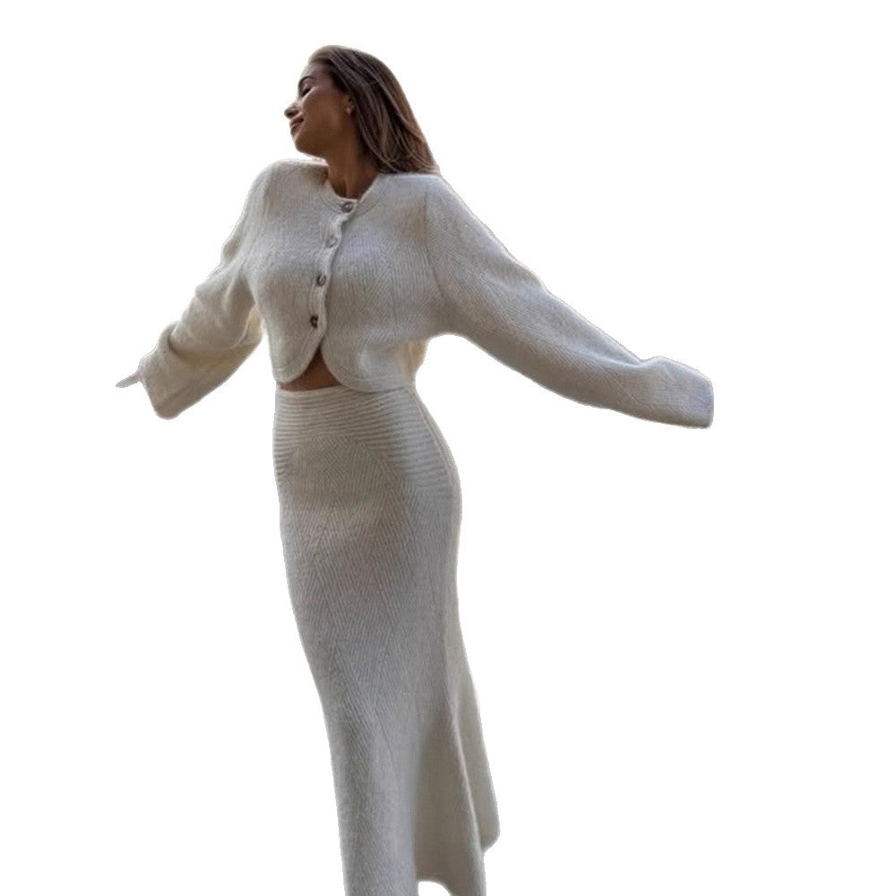 Damen Zweiteiliges Strickset mit Cropped-Cardigan und Maxi-Rock Drune