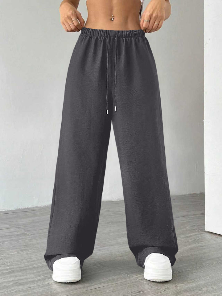 Damen Weite Lounge-Hose mit hohem Elastikbund und Kordelzug Drune