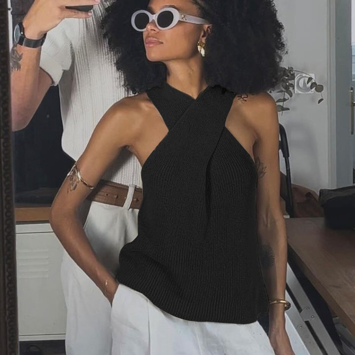 Damen Elegantes Stricktop mit gekreuztem Design und V-Ausschnitt Drune