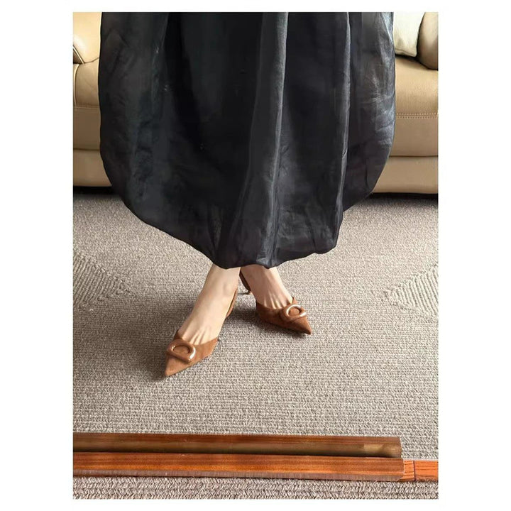 Damen Elegante spitz zulaufende Slingback-Pumps aus Veloursoptik mit dekorativem Resin‑Ring und schlankem Pfennigabsatz Drune
