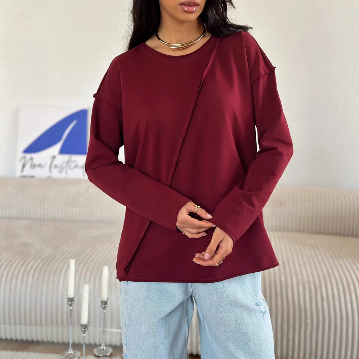 Damen Oversized Longsleeve mit schräger Naht und überschnittenen Schultern Drune