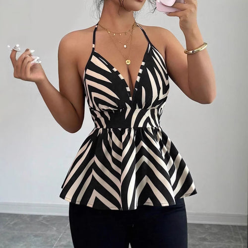 Damen Peplum-Top mit dekorativem V-Ausschnitt Drune