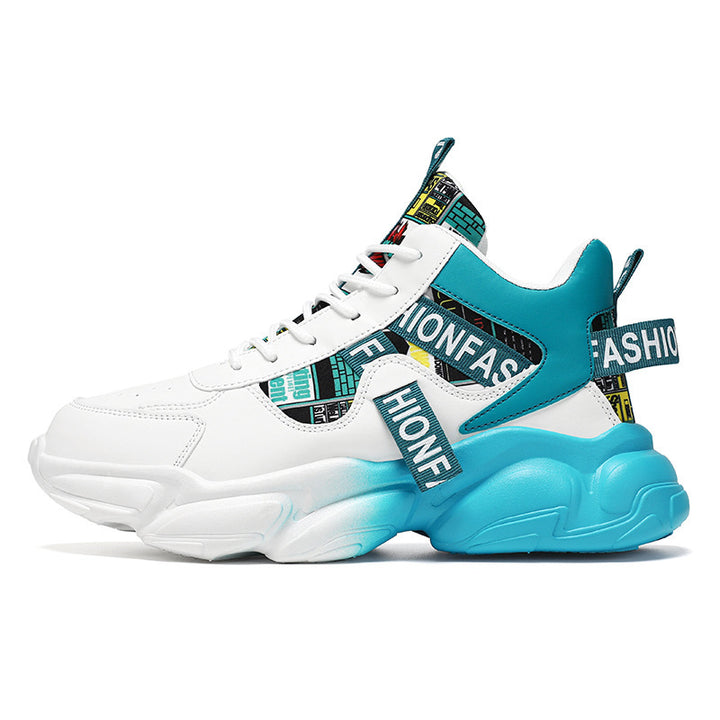 Unisex modische Plateau‑Chunky‑Sneaker mit grafischem Print, verstärkter Fersenlasche und dämpfender Hohlkammersohle Drune