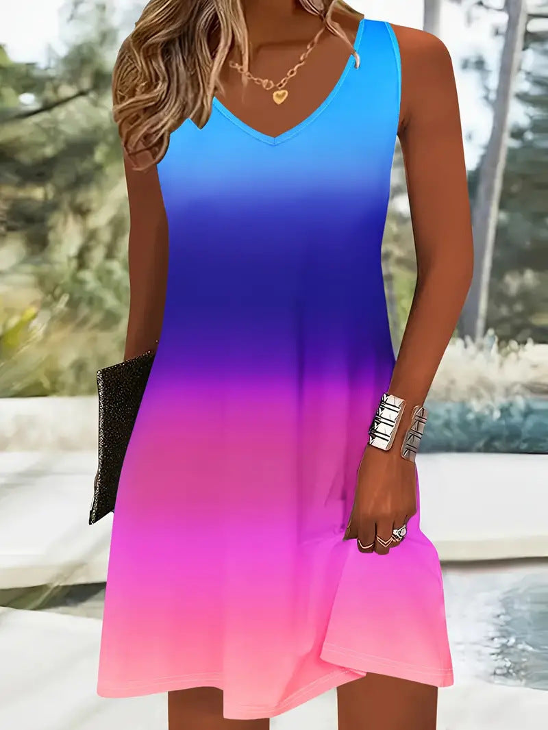 Damen Kurzkleid mit V-Ausschnitt und sanft verlaufendem Farbenspiel Drune