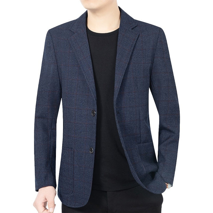 Herren Karierter halbstrukturierter Casual-Blazer aus Wollmix mit aufgesetzten Taschen Drune