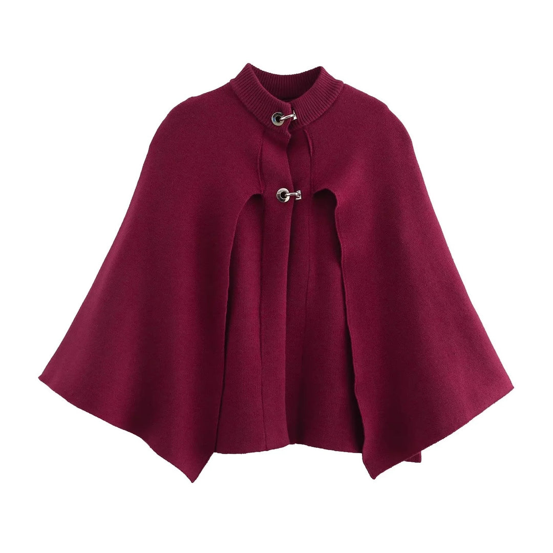 Damen modische Umhangjacke mit elegantem Stehkragen und dekorativen Knopfdetails Drune