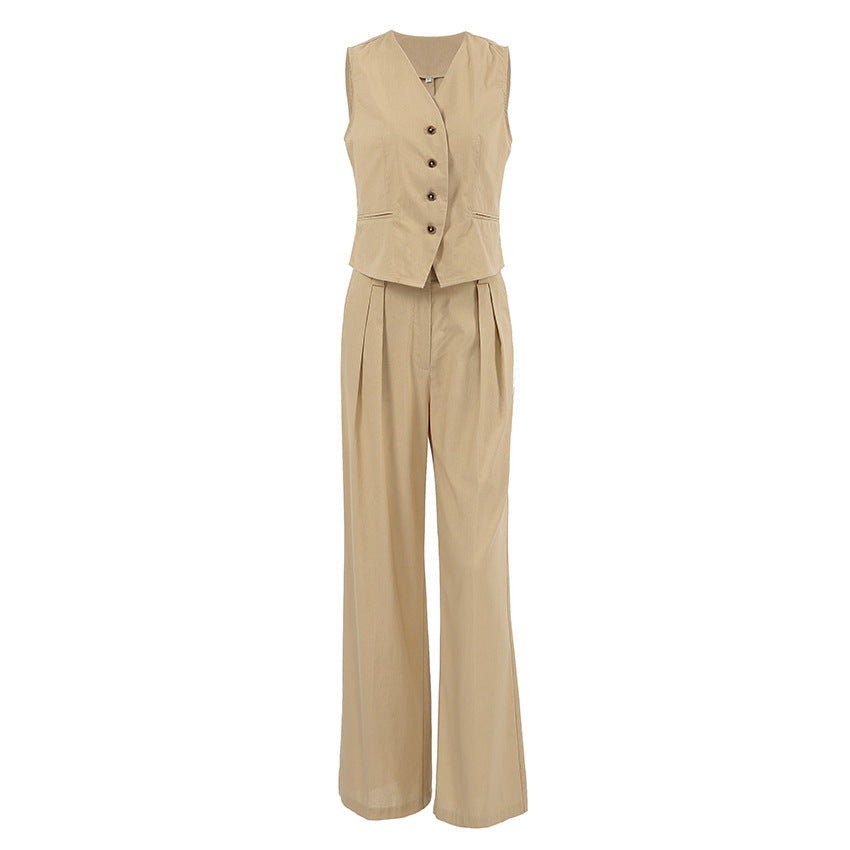 Damen elegante Anzug-Weste mit taillierter Passform und Weitem Bein Drune