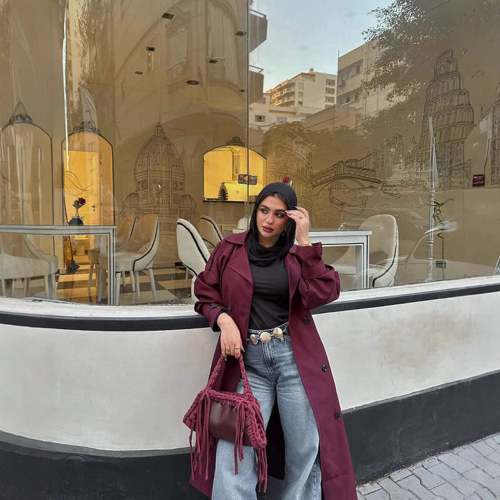 Damen trendiger Trenchcoat mit stilvollem Schnitt und praktischen Taschen Drune