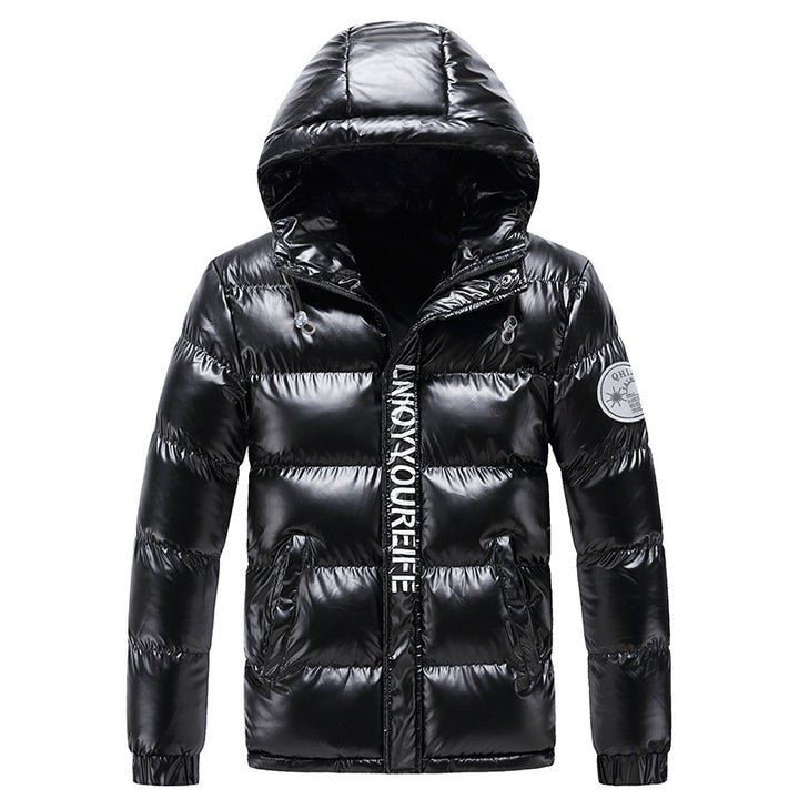Herren glänzende gesteppte Thermo-Kapuzenjacke mit Metallic-Finish und wärmender Isolierung Drune