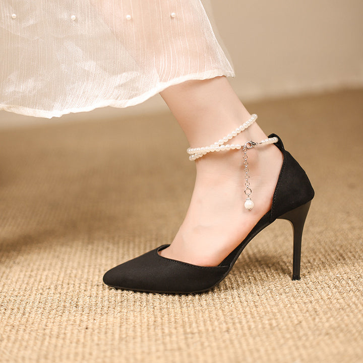 Damen Cut-Out Pumps mit Perlenknöchelriemen und schlankem Stiletto Drune