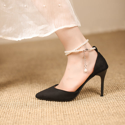 Damen Cut-Out Pumps mit Perlenknöchelriemen und schlankem Stiletto Drune
