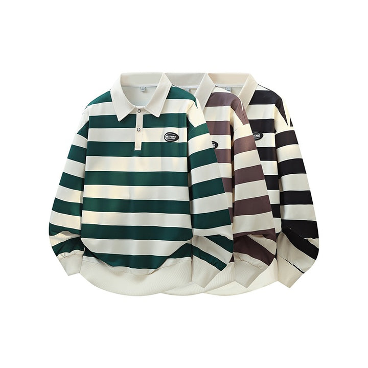 Herren Gestreiftes Oversize Rugby-Polo mit Kontrastkragen und Rippbündchen Drune