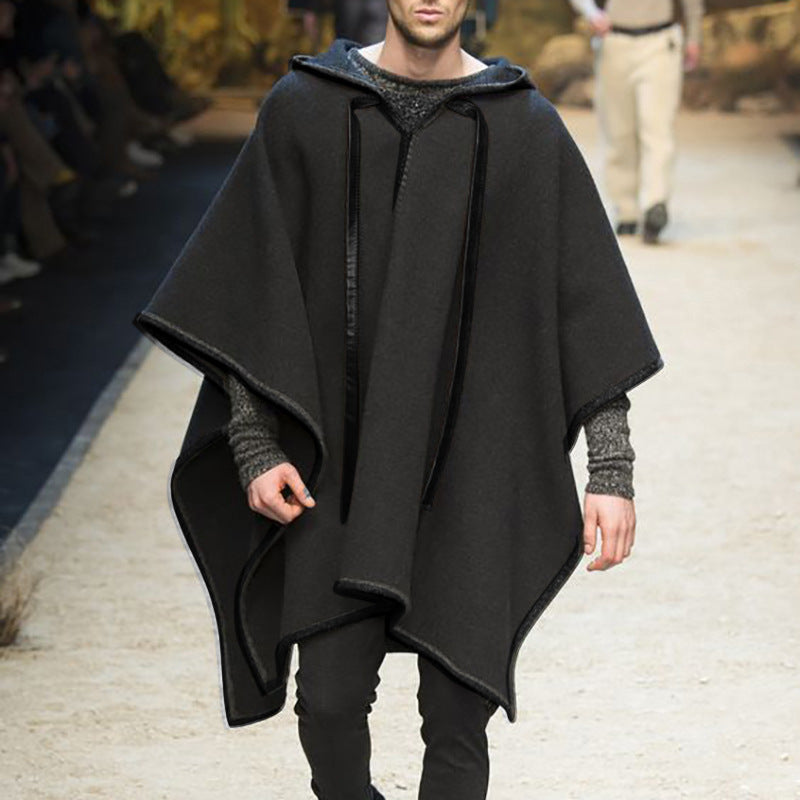 Herren Oversized Kapuzenponcho aus Strick mit geometrischem Mosaikmuster Drune