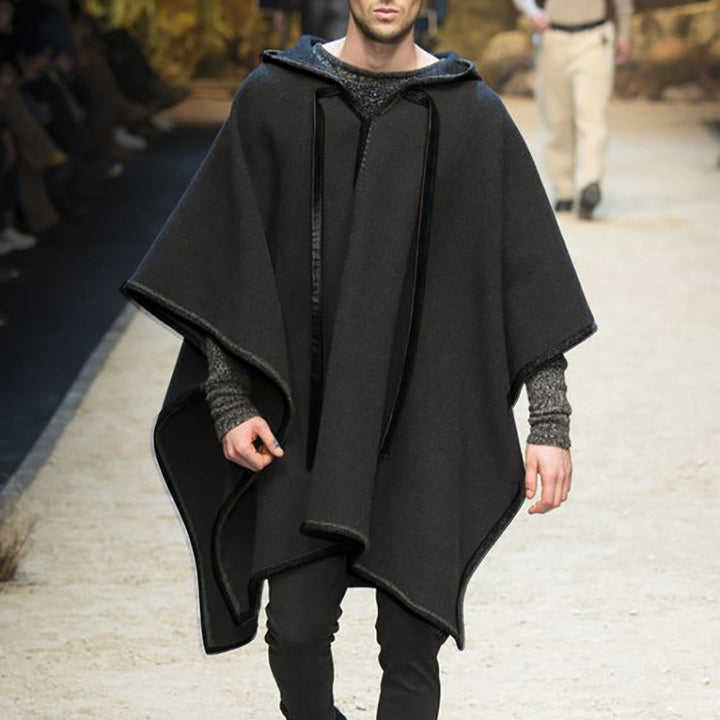 Herren Oversized Kapuzenponcho aus Strick mit geometrischem Mosaikmuster Drune