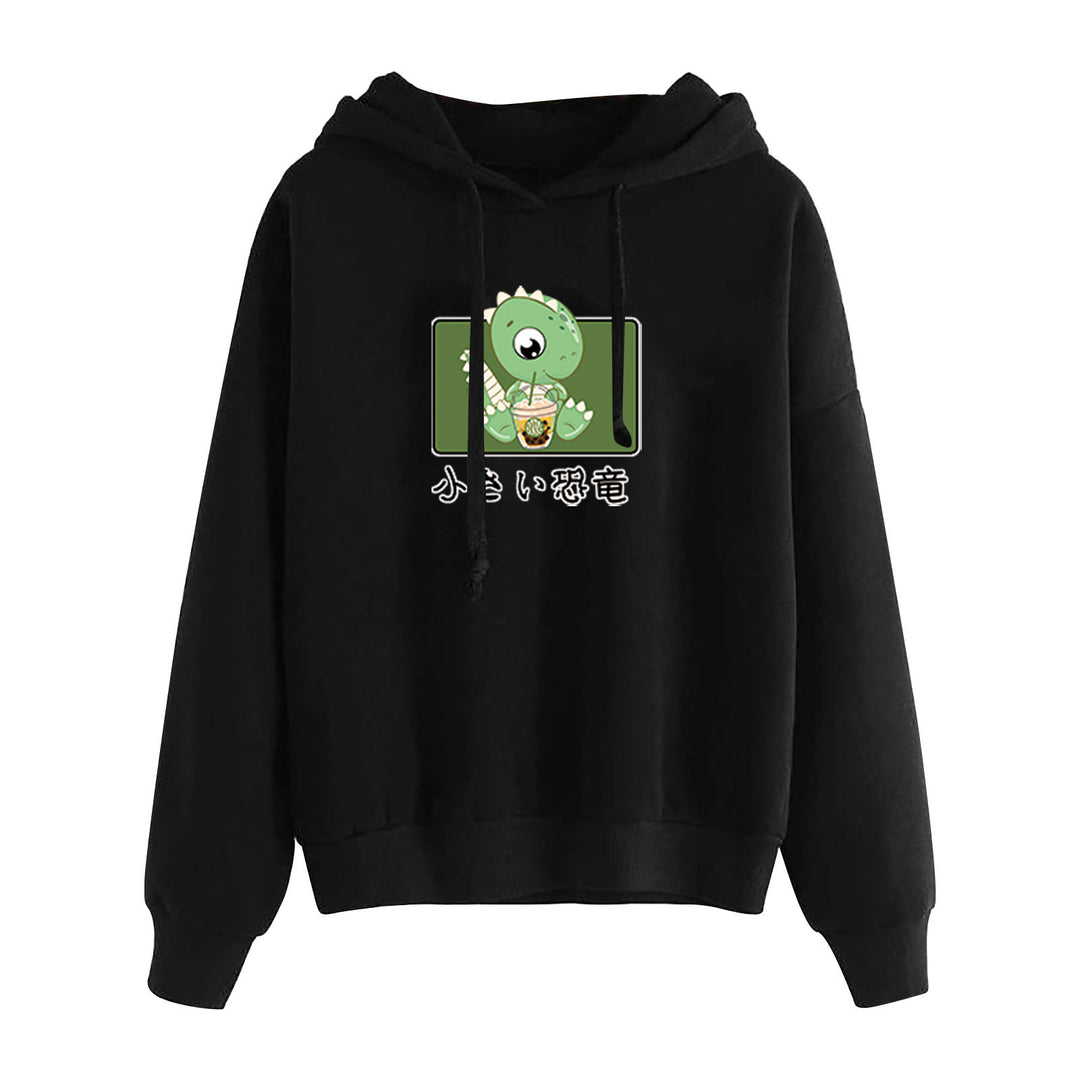 Damen nan kurz geschnittener Cropped-Kapuzenpullover mit niedlicher Frosch-Illustration und verstellbarer Kapuze Drune
