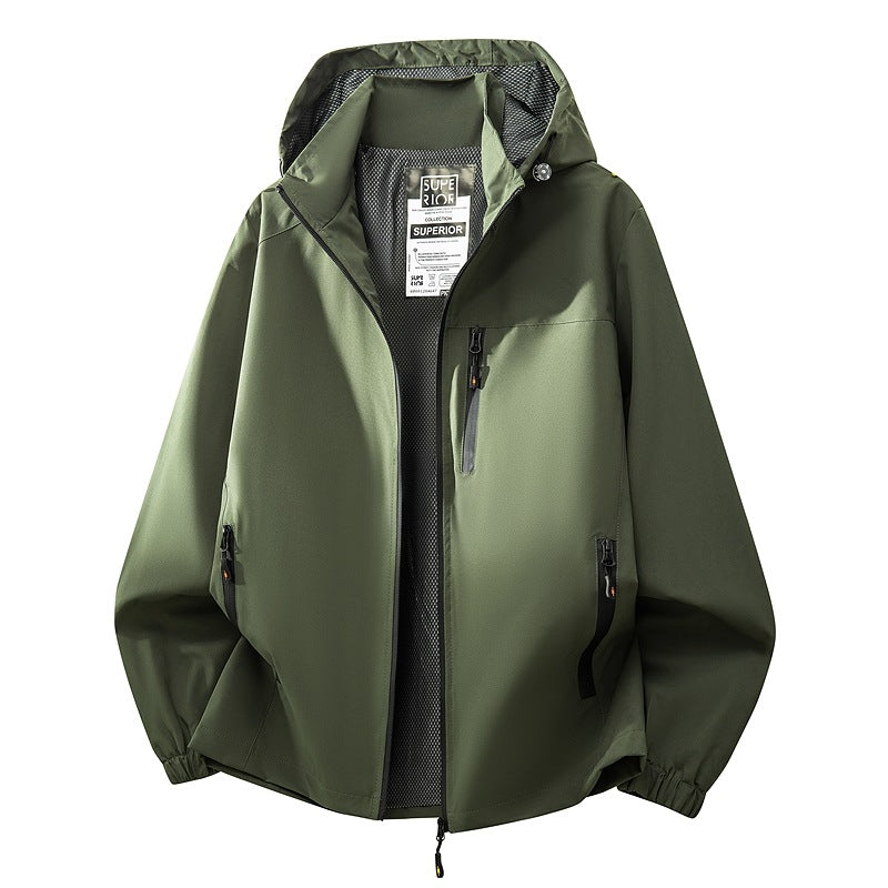 Herren Leichte wasserabweisende Kapuzen‑Softshelljacke mit Mesh‑Futter, Reißverschlusstaschen & elastischen Bündchen Drune